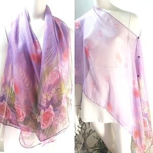 MEMORIES🌹Lilac Boho Floral Chiffon Pullover☆Kimono Top☆Scarf☆Swimsuit Cover Up